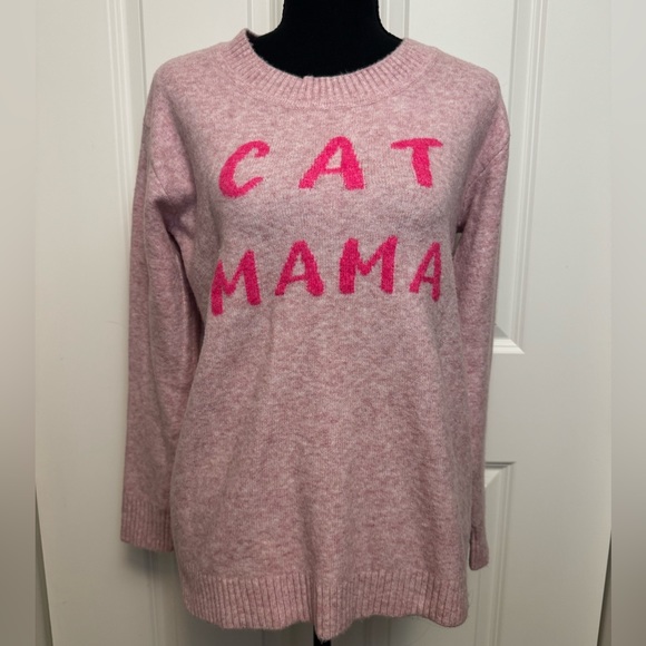 Loft Cat Mama Crew Neck Pink Sweater Size S - Picture 5 of 7